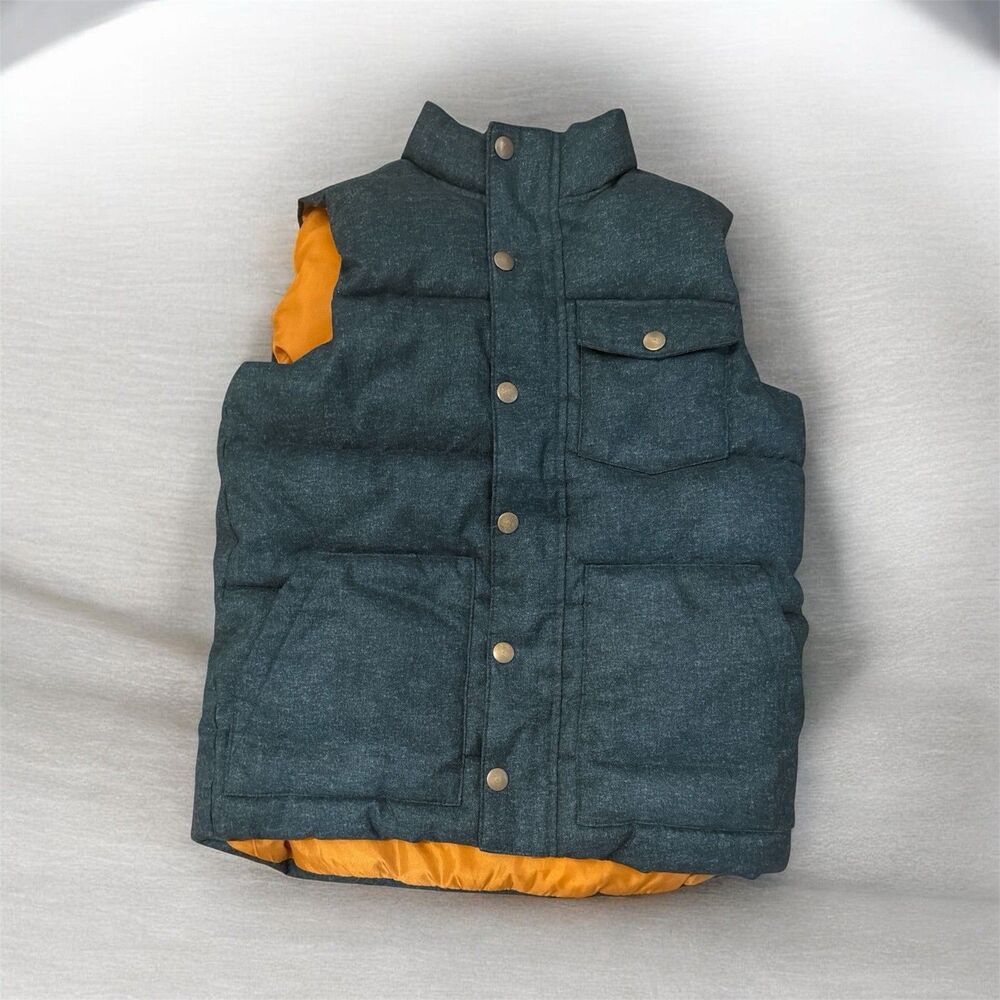 Old Navy Boys Blue/Orange Puffer Vest L (10-12) Zip Snap Lined Insulated
